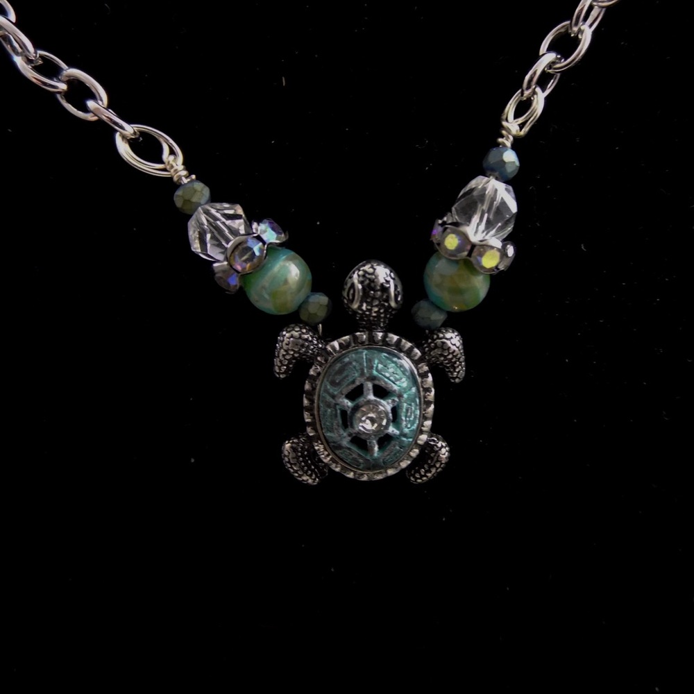 Turquoise and silver turtle necklace